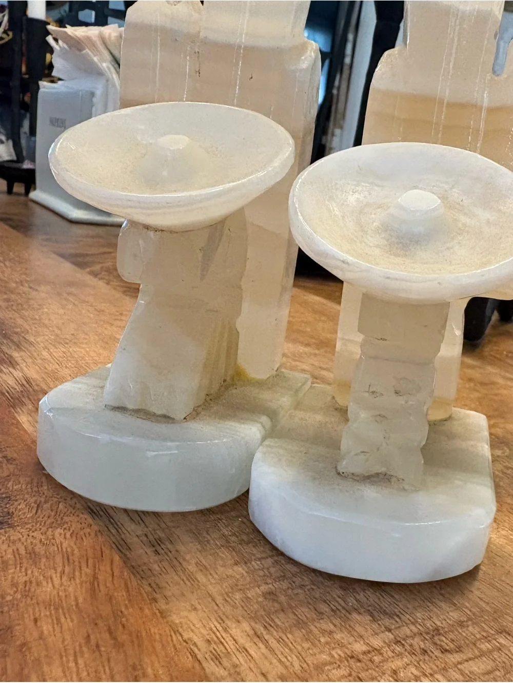 Polished White Onyx Decorative Obelisk Bookends - Neutral Home Accents